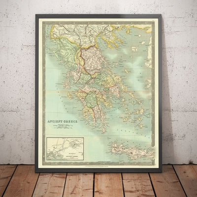 Mapa antiguo de la antigua Grecia, 1834, por Teesdale - Creta, Macedonia, Corfú, Albania, Atenas, Tesalia, Attica