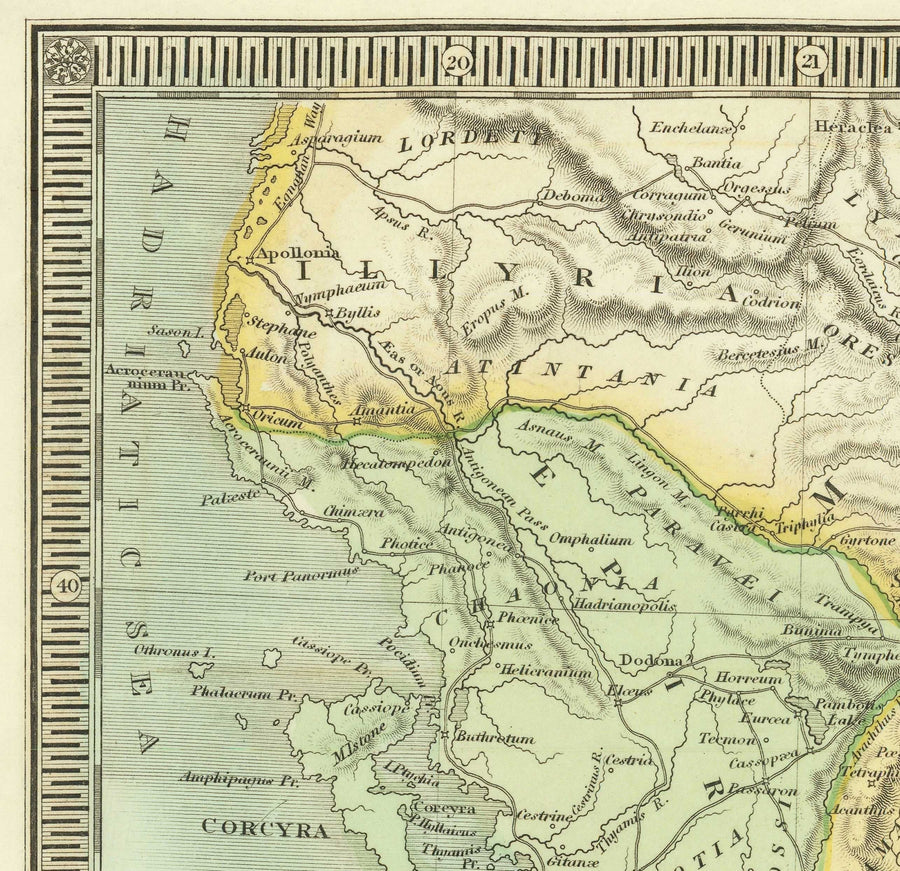 Mappa antica della Grecia, 1834, di Teesdale - Creta, Macedonia, Corfù, Albania, Atene, Tessaglia, Attica 
