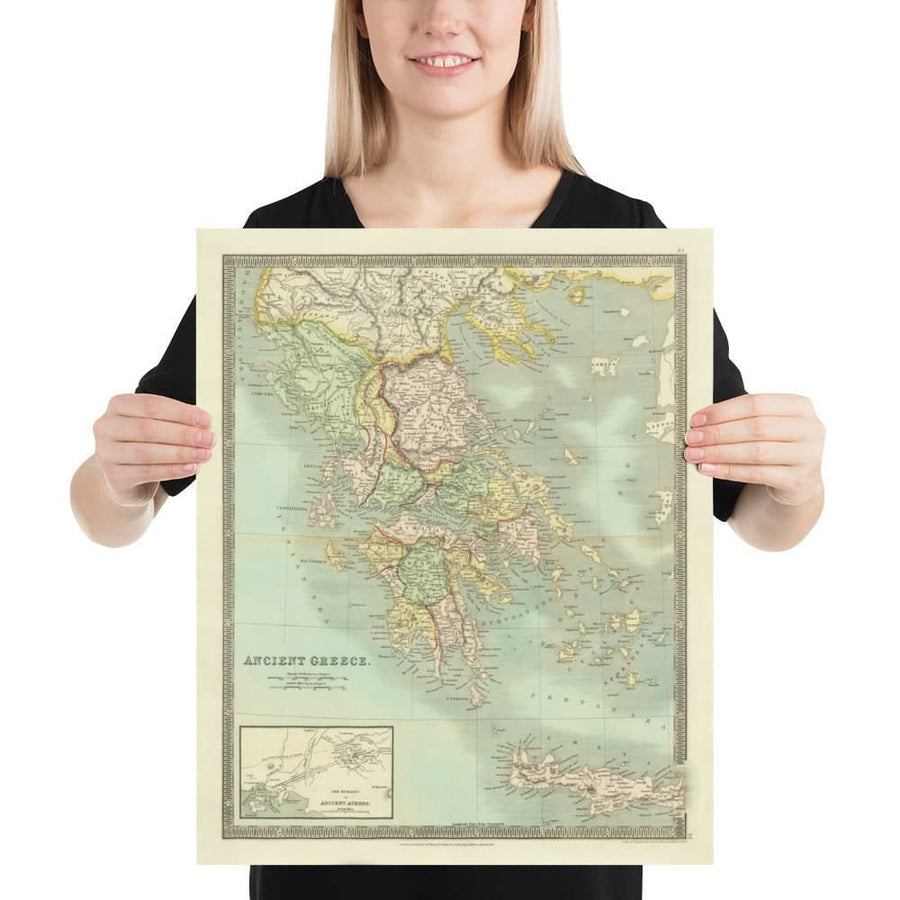 Mappa antica della Grecia, 1834, di Teesdale - Creta, Macedonia, Corfù, Albania, Atene, Tessaglia, Attica 