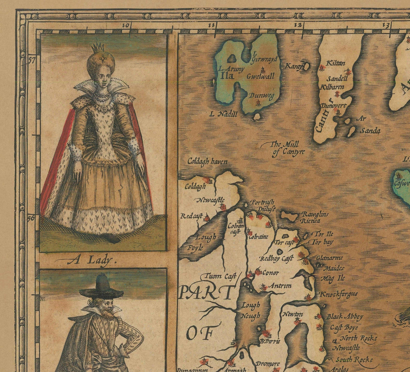 Alte Karte von England & Wales von John Speed, 1611 - Seltene handfarbene Tabelle des "Kingdome of England"