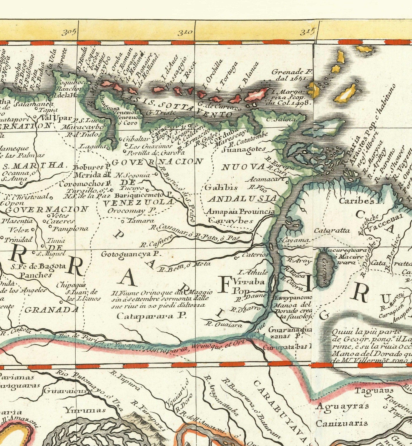 Old Map of South America by Coronelli 1690 - Brazil, Spanish Colonies, Peru, Paraguay, Venezuela, Magellanica, Amazon