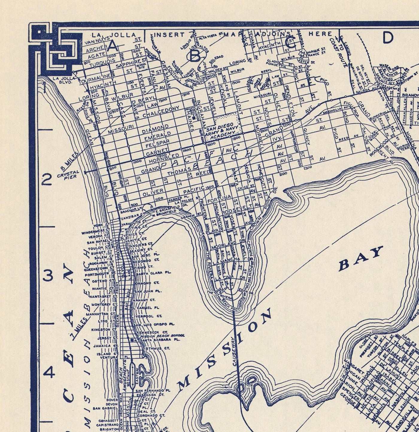 Old Map of San Diego, 1938 by Thomas Bros - National City, La Jolla, La Mesa, Downtown, Balboa Park & Zoo, North Island