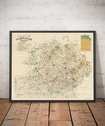 Viejo mapa de Irlanda del Norte, Ulster en 1923 - Estado libre irlandés, diagrama de población del Tratado de Anglo-Irlandés
