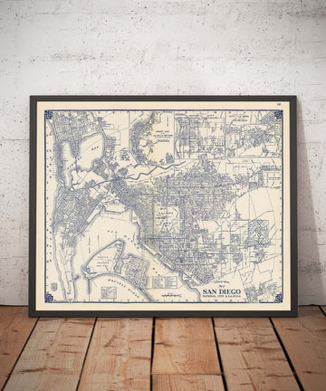 Mappa antica di San Diego, 1938 di Thomas Bros - National City, La Jolla, La Mesa, Centro, Balboa Park e Zoo, North Island 