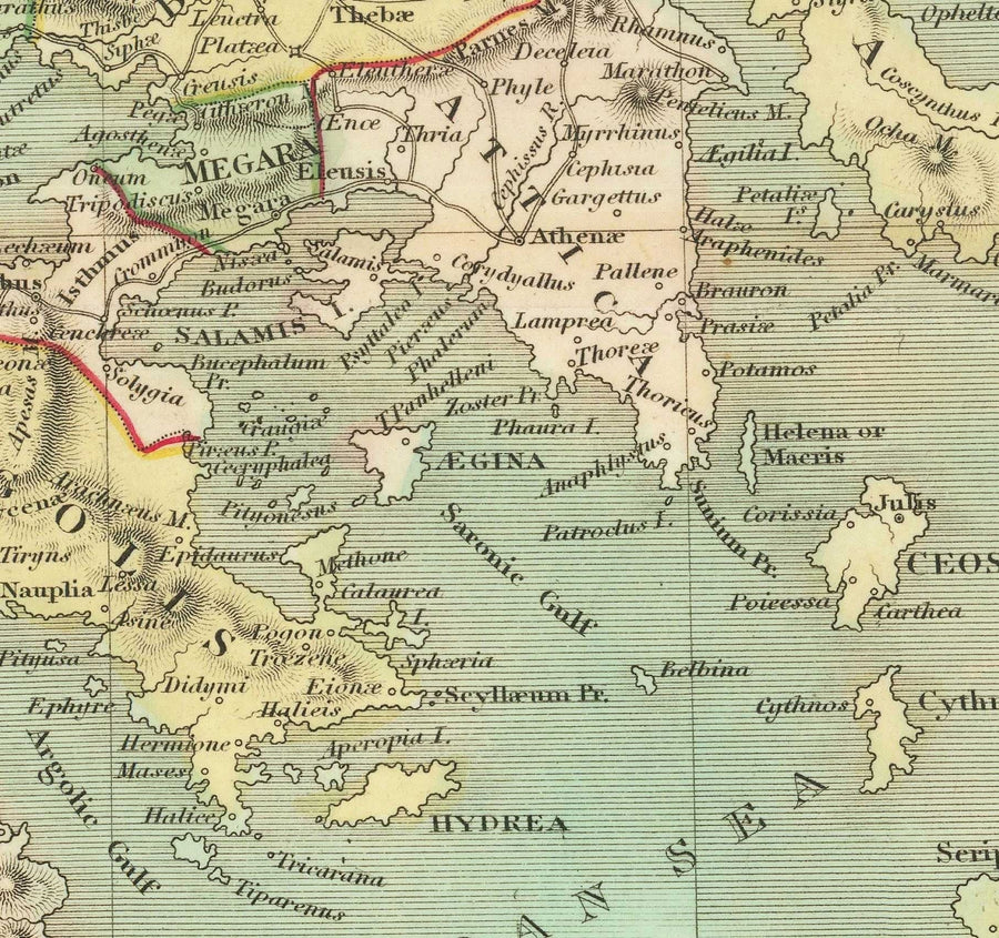 Mappa antica della Grecia, 1834, di Teesdale - Creta, Macedonia, Corfù, Albania, Atene, Tessaglia, Attica 