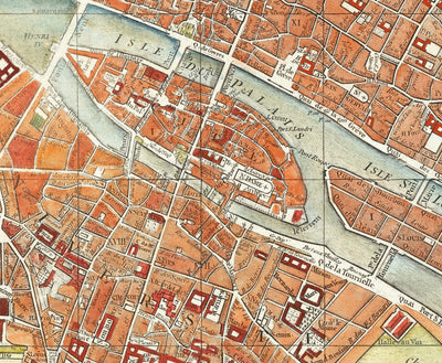 Old Map of Paris, France by Delamarche in 1797 - Louvre, Notre Dame, Sainte-Chapelle, Seine, Revolution, Invalides