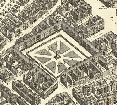 Big Old Map of Paris, France by Bretez & Turgot in 1734 - Notre Dame, Sainte-Chapelle, Île de la Cité, Bastille