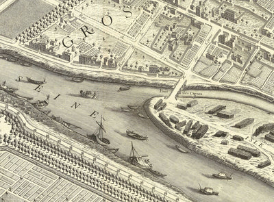 Big Old Map of Paris, France by Bretez & Turgot in 1734 - Notre Dame, Sainte-Chapelle, Île de la Cité, Bastille