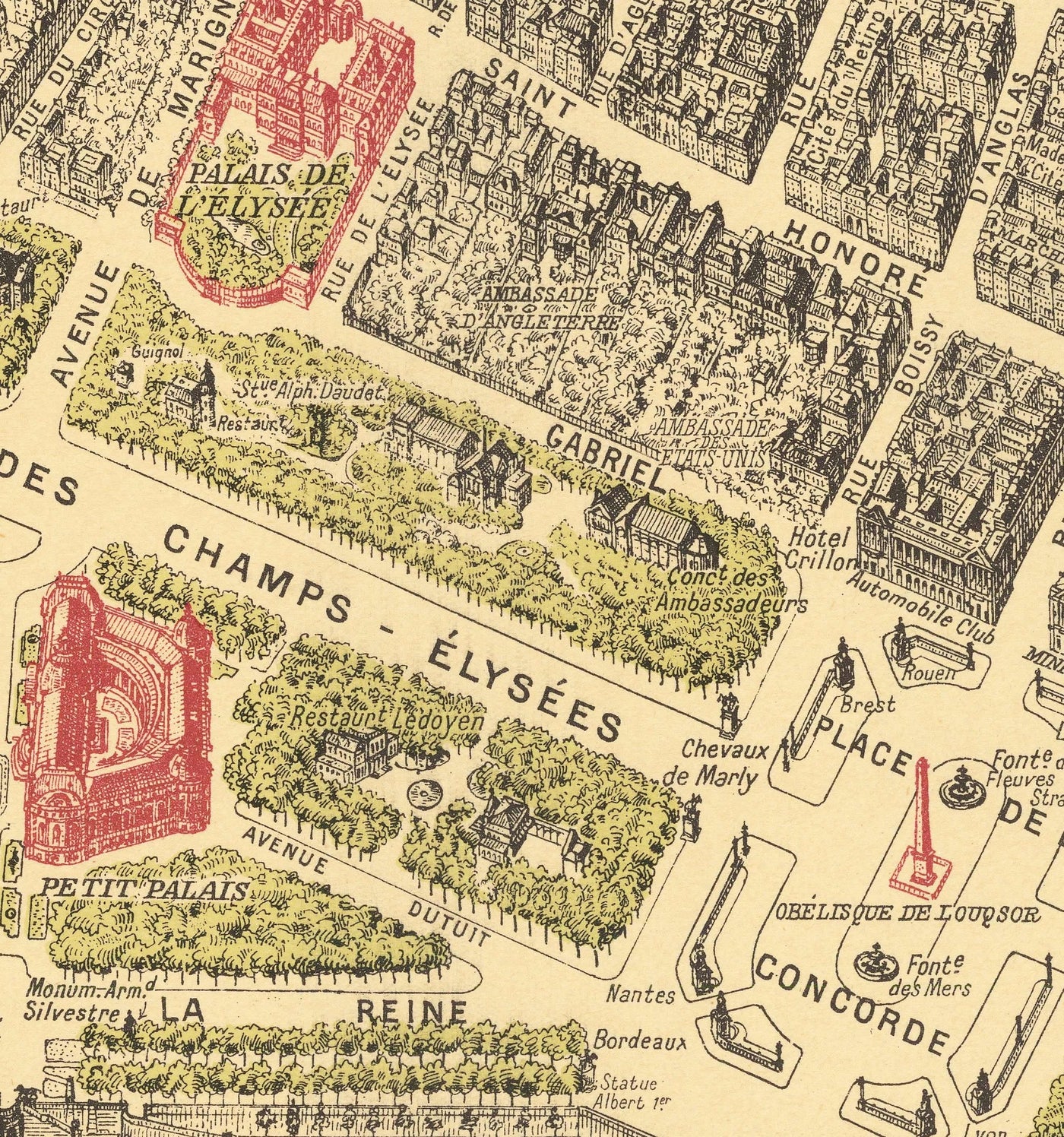 Rare Old Map of Paris, France by Georges Peltier, 1950 - Louvre, Notre Dame, Sainte-Chapelle, Eiffel Tower