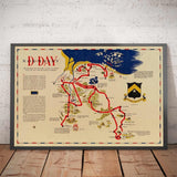 Mapa antiguo de D Day Landings en Normandía, 1944 - 743rd Batallón de tanques en el norte de Francia - EE. UU. Ejército Mundial Guerra Mundial 2