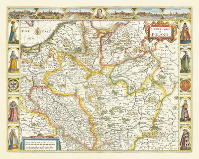 Rare Old Map of Poland by John Speed, 1626 - Germany, Prussia, Lithuania, Bohemia, Warsaw
