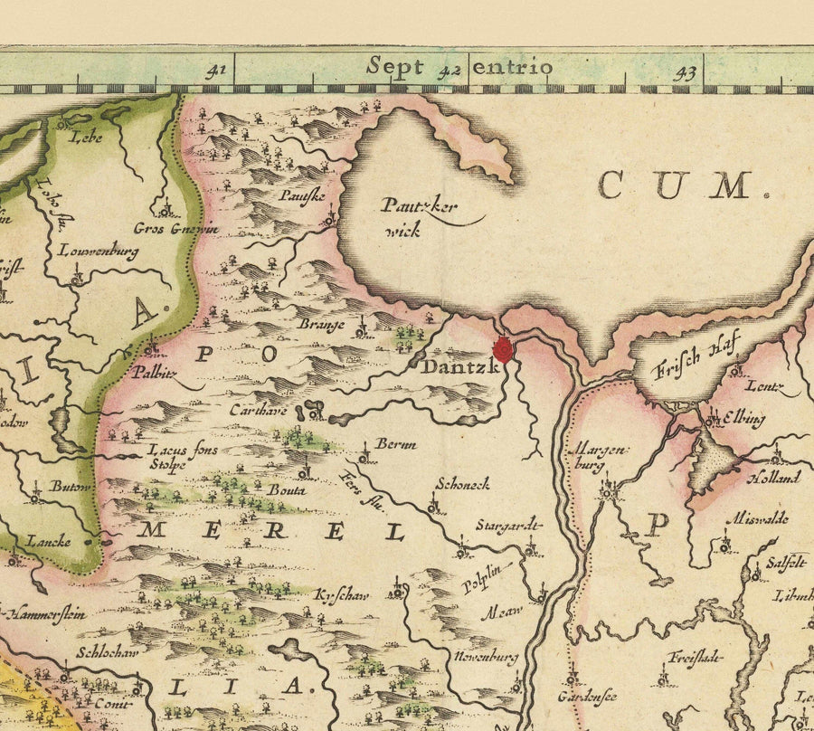 Vecchia mappa della Polonia di Jan Jansson, 1640 - Germania, Prussia, Lituania, Slesia, Lusazia, Varsavia, Berlino, Cracovia 