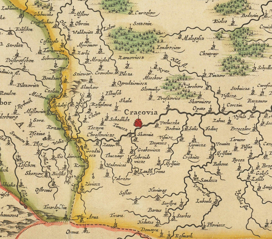 Vecchia mappa della Polonia di Jan Jansson, 1640 - Germania, Prussia, Lituania, Slesia, Lusazia, Varsavia, Berlino, Cracovia 