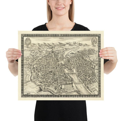Old Map of Paris, France by Jean Sauve in 1670 - Notre Dame, Sainte-Chapelle, Île de la Cité, Bastille