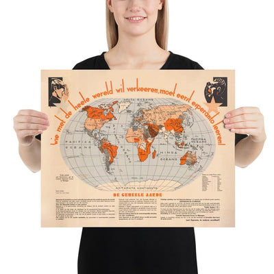 Old Esperanto World Map, 1930 - International Auxiliary Language Atlas Chart - Esperantujo, Esperantists