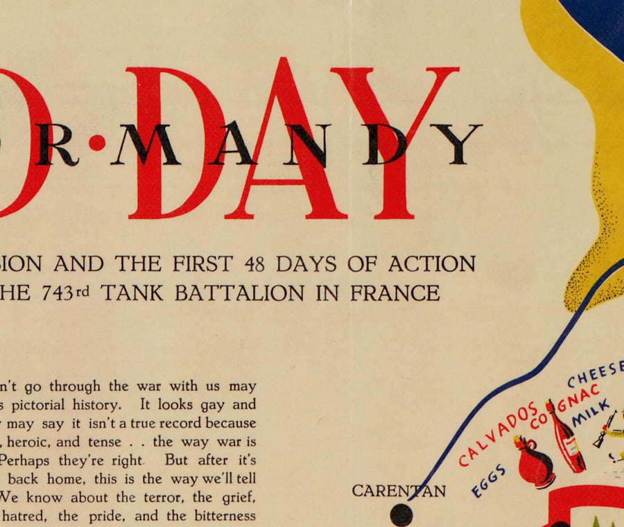 Ancienne Carte de Day Darkings en Normandie, 1944 - 743ème bataillon de réservoir dans le nord de la France - US Army World War 2