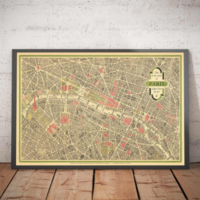 Rare Old Map of Paris, France by Georges Peltier, 1950 - Louvre, Notre Dame, Sainte-Chapelle, Eiffel Tower