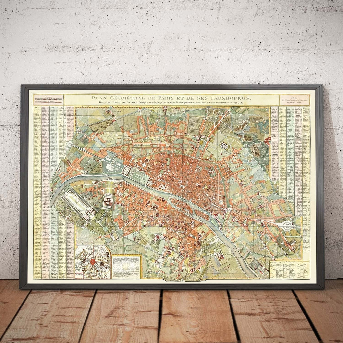 Old Map of Paris, France by Delamarche in 1797 - Louvre, Notre Dame, Sainte-Chapelle, Seine, Revolution, Invalides