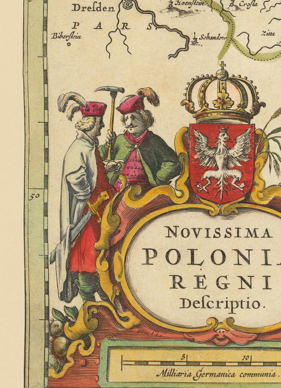 Vecchia mappa della Polonia di Jan Jansson, 1640 - Germania, Prussia, Lituania, Slesia, Lusazia, Varsavia, Berlino, Cracovia 