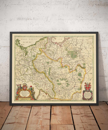 Ancienne carte de Pologne de Jan Jansson, 1640 - Allemagne, Prusse, Lituanie, Silésie, Lusatia, Varsovie, Berlin, Cracovie