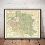 Viejo mapa de Polonia por John Cary, 1799 - Particiones del Commonwealth Polaco-Lituano - Austria, Rusia, Prusia