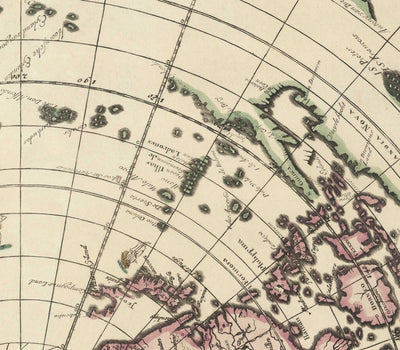 Old Flat Earth World Map, 1696 by Jacob Harrewyn - California Island, Cherubs - Polar Azimuthal Projection