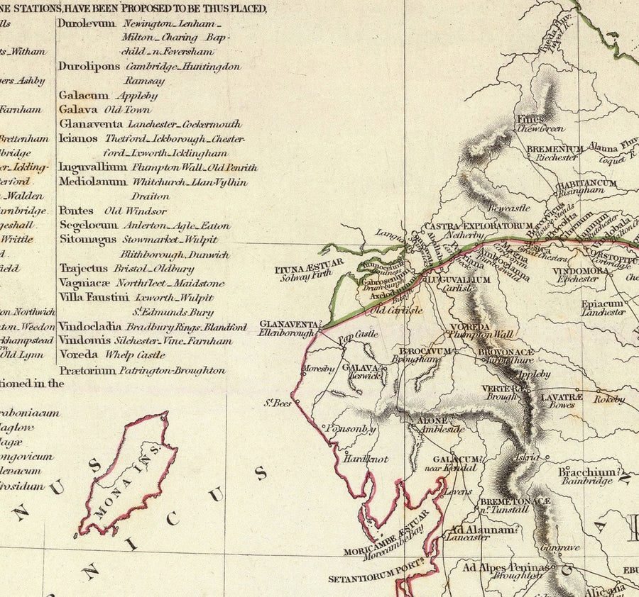 Mappa antica della Britannia, 1834 - Britannia Romana e Strade, Tribù Celtiche, Siluri, Dobunni, Parisi, Trinovanti, Regni 