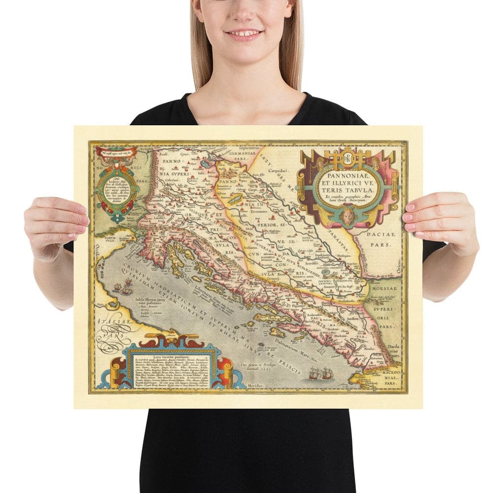 Old Map of Croatia, Bosnia & Serbia, 1573 by Ortelius - Adriatic Sea, Venice, Zagreb, Belgrade, Sarajevo, Islands