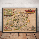Alte Karte von Montgomeryshire, Wales, 1611 von John Speed - Powys, Maldwyn, Montgomery, Newtown, Welshpool, Llanidloes 