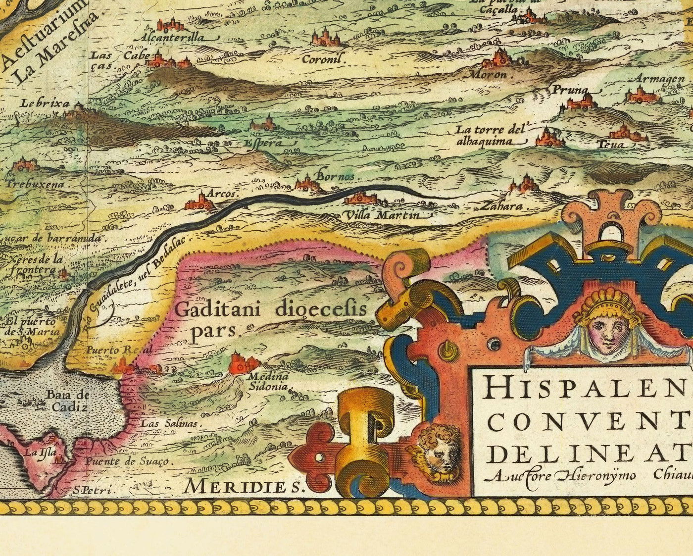 Old Map of Andalusia, Seville, Spain by Ortelius in 1573 - Sevilla, Huelva, Cadiz, Barrameda, Santa María, Real