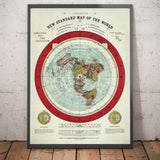 Ancienne carte du monde de la Terre plate, 1892, par Alexander Gleason - Projection polaire azimutale brevetée rare