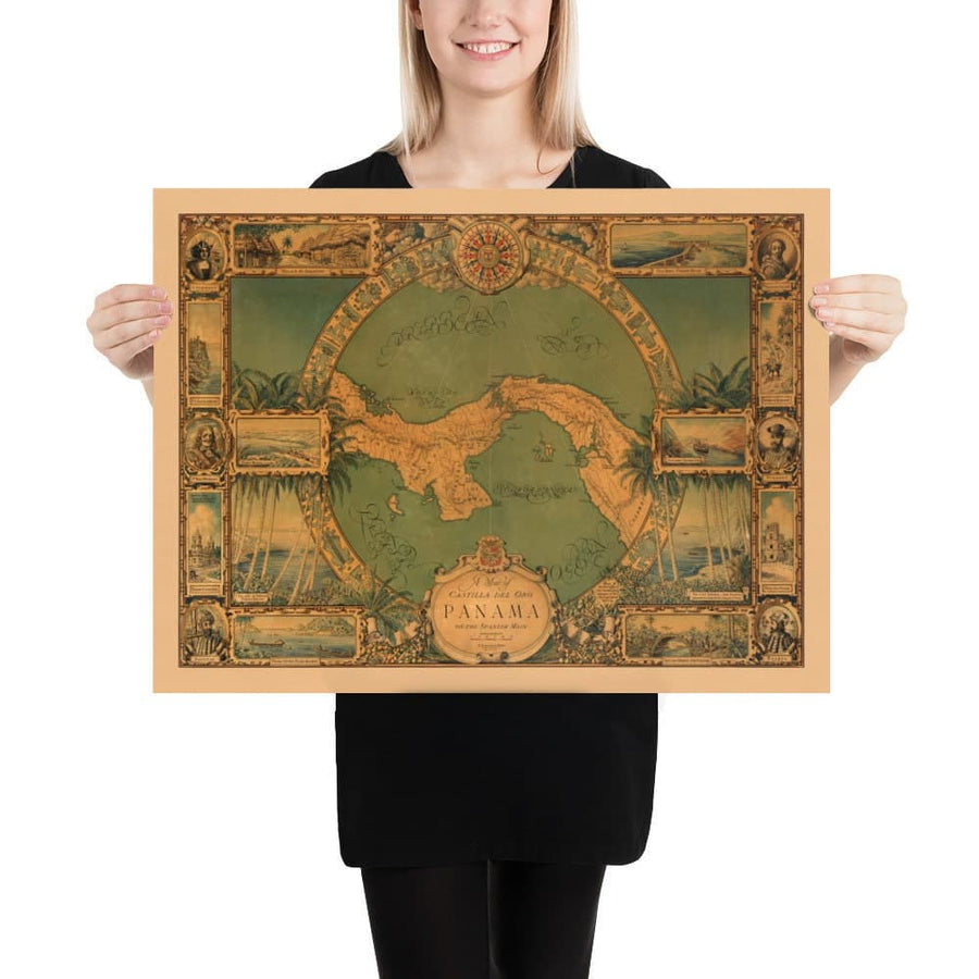 Old Map of the Panama Canal, 1930 par Tripp - Panama City, Gatun, Bocas del Toro, îles Pearl, Baquete, Isla del Rey - cadeau sans cadre encadré