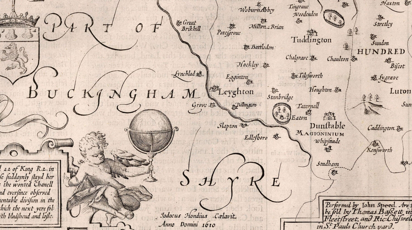Old Map of Bedfordshire 1611, John Speed - Bedford, Luton, Dunstable, St Neots, Kempston, Leighton Buzzard