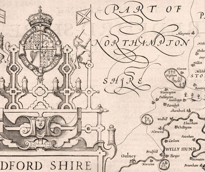 Old Map of Bedfordshire 1611, John Speed - Bedford, Luton, Dunstable, St Neots, Kempston, Leighton Buzzard