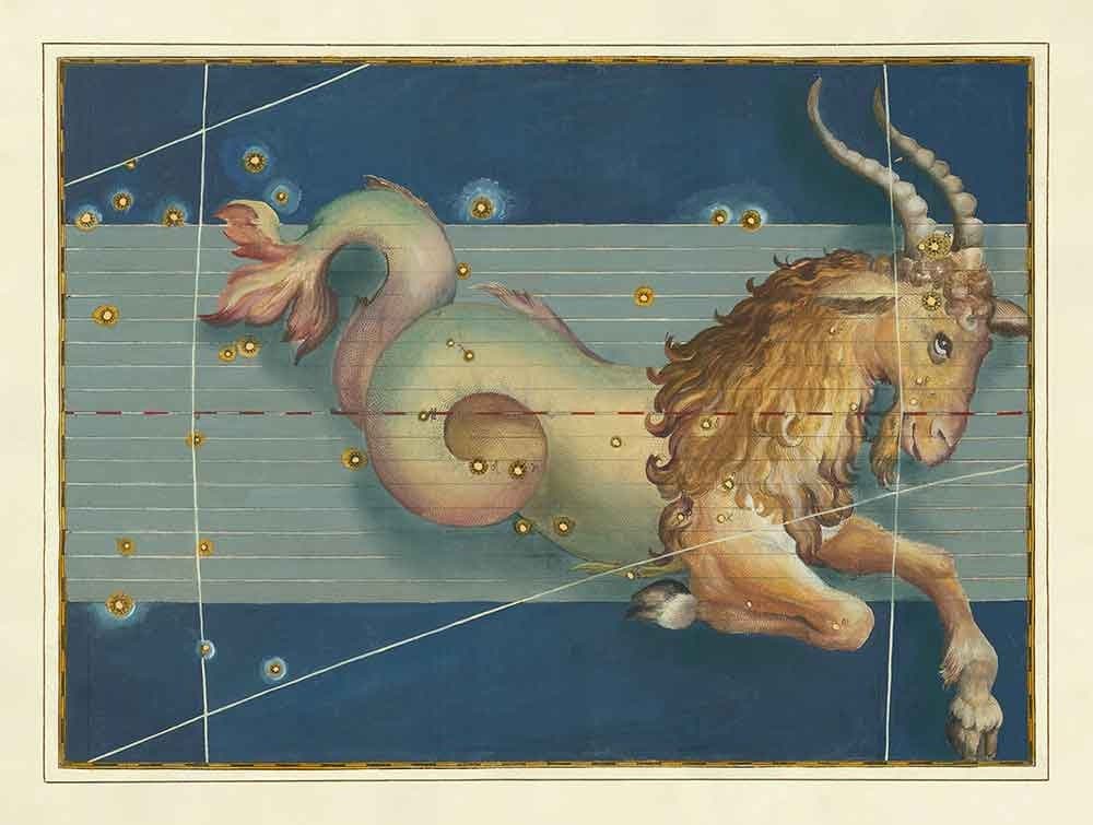 Old Star Map of Capricorn, 1603 by Johann Bayer - Zodiac Astrology Chart & Horoscope Sign