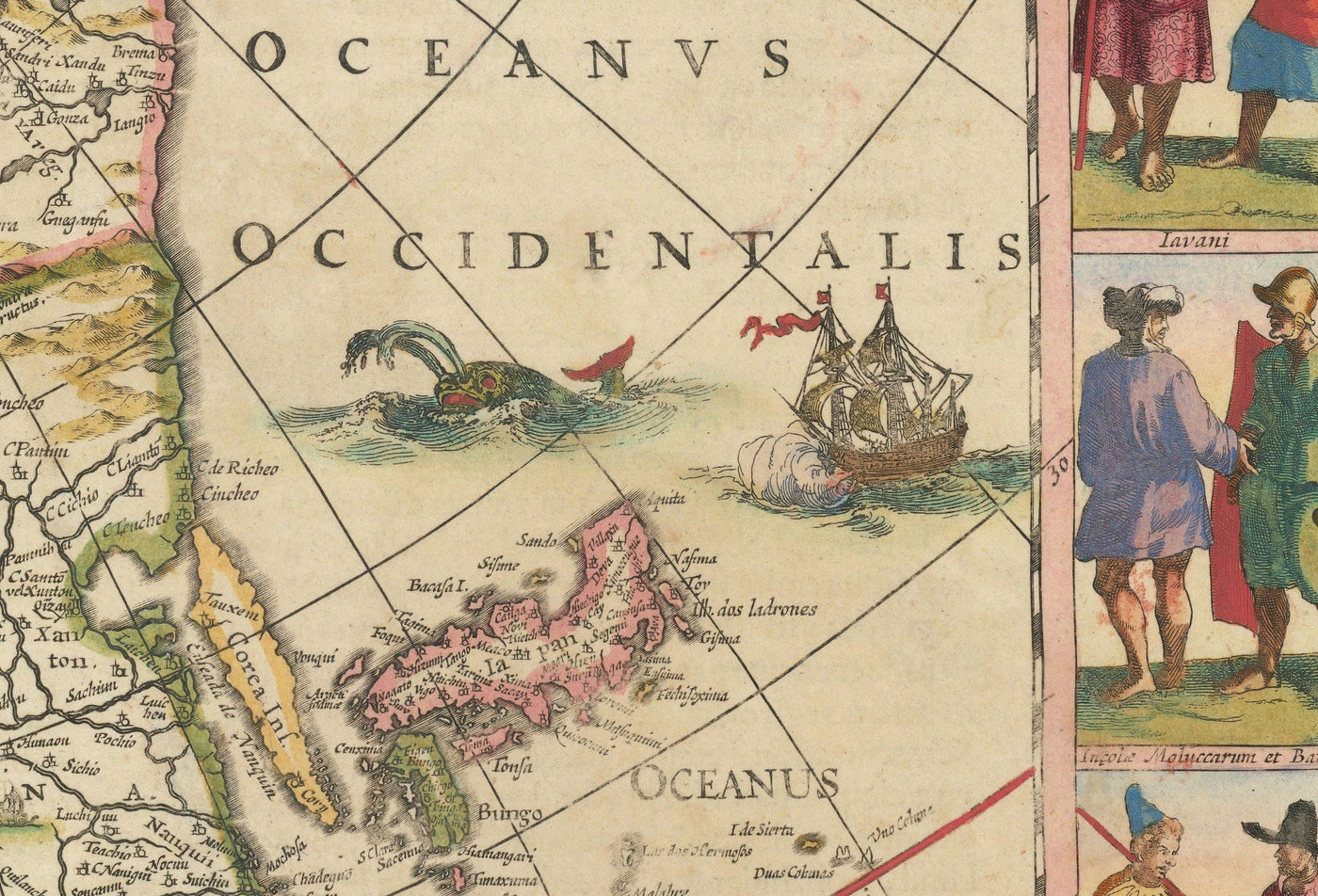 Old Map of Asia, 1640 by Willem Blaeu - Colonial East Indies - China, India, Malaysia, Singapore, Thailand, Philippines