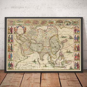 Alte Karte von Asien, 1640 von Willem Blaeu - Koloniales Ostindien - China, Indien, Malaysia, Singapur, Thailand, Philippinen 