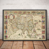 Mapa antiguo de Asia, 1640 por Willem Blaeu - Indias Orientales Coloniales - China, India, Malasia, Singapur, Tailandia, Filipinas