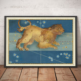 Old Star Map of Leo, 1603 by Johann Bayer - Zodiac Astrology Chart - The Lion Horoscope Sign