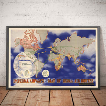 Imperial Airways Weltkarte, 1937 - Bauhaus Britisches Empire Alte Karte von Laszlo Moholy-Nagy - Langstreckenflugrouten 