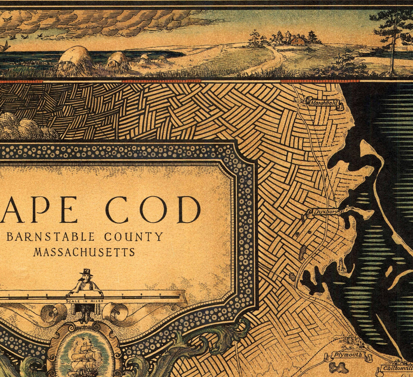 Old Map of Cape Cod, Mass. 1931 by Tripp - Martha's Vineyard, Barnstaple, Plymouth, New Bedford, Bourne, Falmouth, Yarmouth