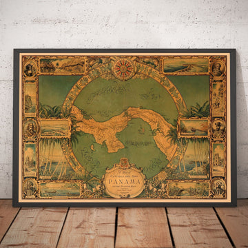 Alte Karte des Panamakanals, 1930 von Tripp - Panama-Stadt, Gatun, Bocas Del Toro, Perleninseln, Boquete, Isla del Rey - Gerahmt Ungerahmt Geschenk 