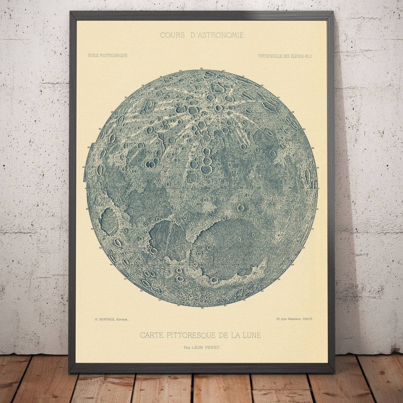 Old Moon Illustration, 1888 by Leon Fenet - French Lunar Chart Lithograph