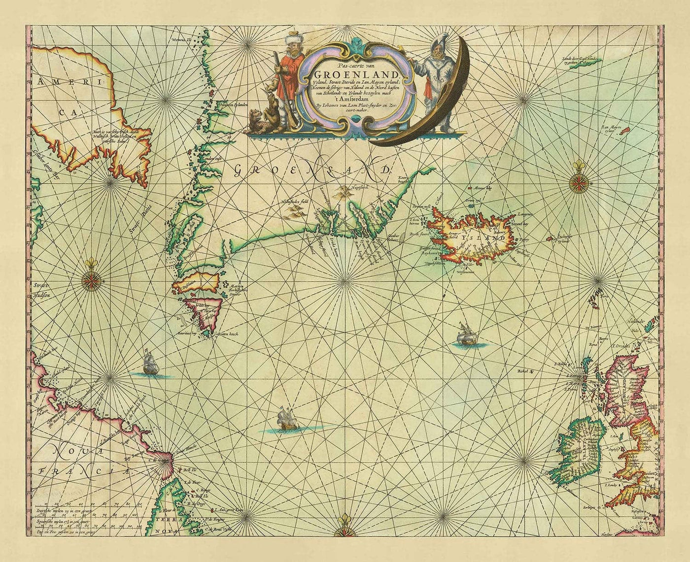 Old Map of Greenland, Iceland & North Sea, 1661 by van Loon - Viking Exploration Chart