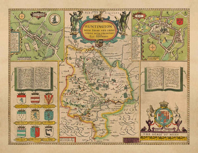 Old Map of Huntingdonshire 1611 bJohn Speed - Huntingdon, Cambridgeshire, St. Ives, St. Neots, Godmanchester Yaxley