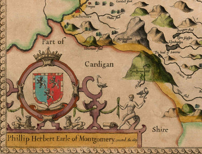 Old Map of Montgomeryshire, Wales, 1611 by John Speed - Powys, Maldwyn, Montgomery, Newtown, Welshpool, Llanidloes