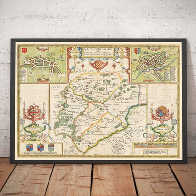 Old Map of Rutland, 1611 by John Speed - Rutlandshire, Oakham, Edith Weston, Uppingham, Ketton, Stretton