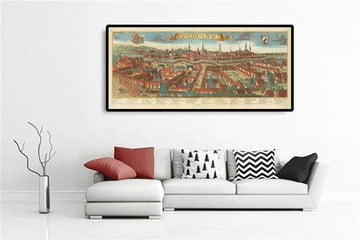 Antike Karte von Berlin, 1760 von Balthasar Probst - Alte Panorama-Karte mit Wappen 