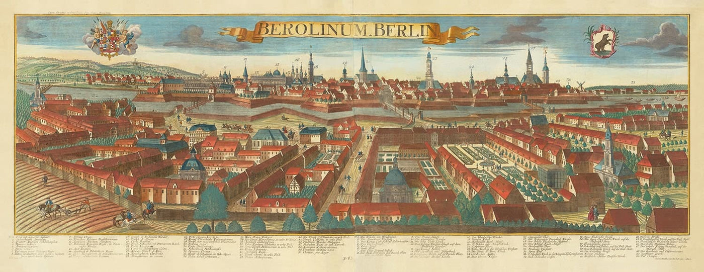 Ancient Map of Berlin, 1760 by Balthasar Probst - Old Panoramic Chart with Coat of Arms