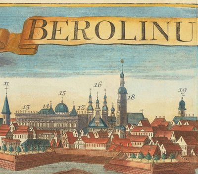 Ancient Map of Berlin, 1760 by Balthasar Probst - Old Panoramic Chart with Coat of Arms